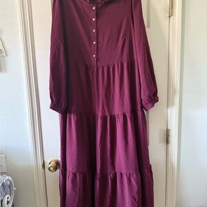 SHEIN Burgundy Long Sleeve Dress